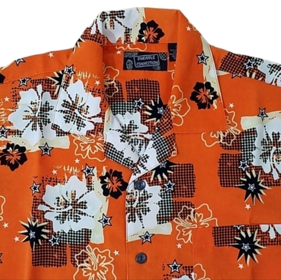 Pineapple Connection ~Youth Size L~ Orange Short Sleeve Button-Up Shirt. - Picture 3 of 7